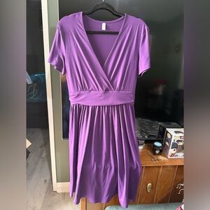 Purple V-Neck Wrap Dress